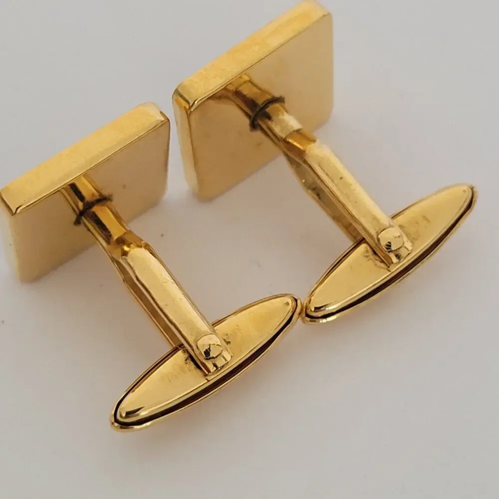 Dunhill D Cufflinks Gold Onyx Black Tone Logo Square Designer Logo Vintage Retro